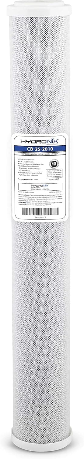 Filtro cartucho Hydronix, carbón activado tipo block, 2.5×20″, 10 micras.