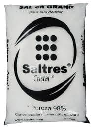 Sal cristal Saltres, 98% de pureza. Pie cúbico, 20 kg.