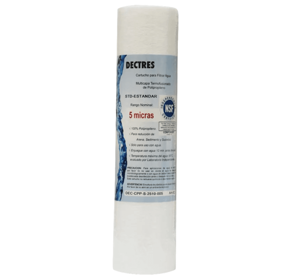 Filtro cartucho Dectres, polipropileno termofusionado, 4.3×20″, desde 1 hasta 100 micras.