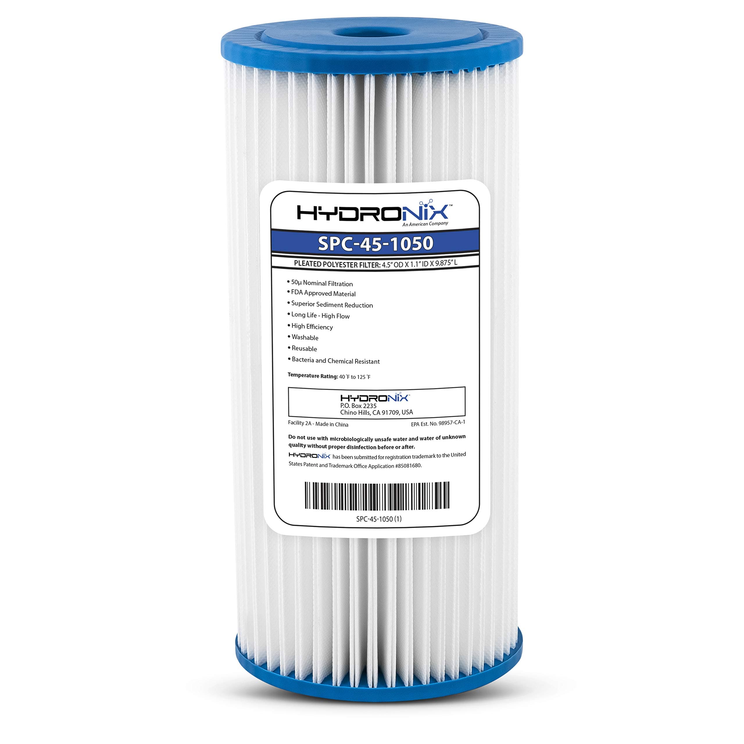 Filtro cartucho Hydronix, polipropileno plisado, 4.5×10″, desde 1 hasta 50 micras.